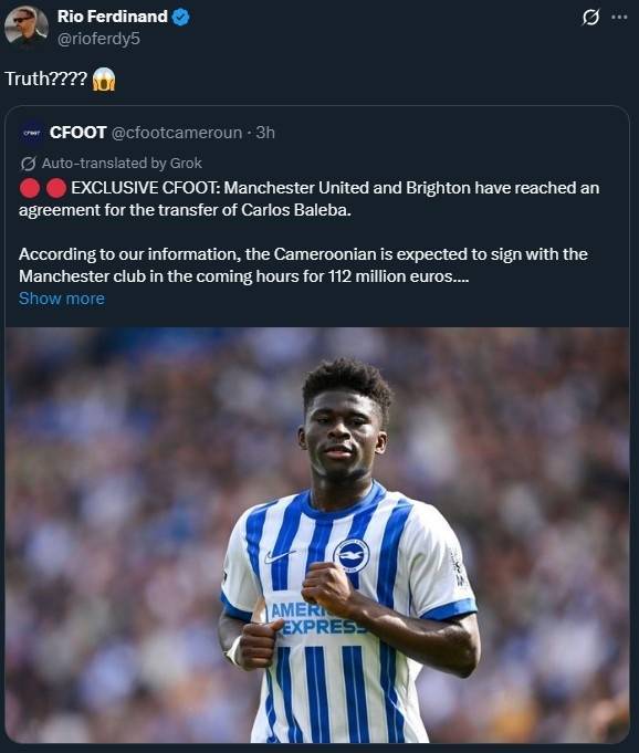 皇冠信用网APP下载_费迪南德转发外媒新闻:曼联1.12亿欧签巴莱巴达协议皇冠信用网APP下载?真的?